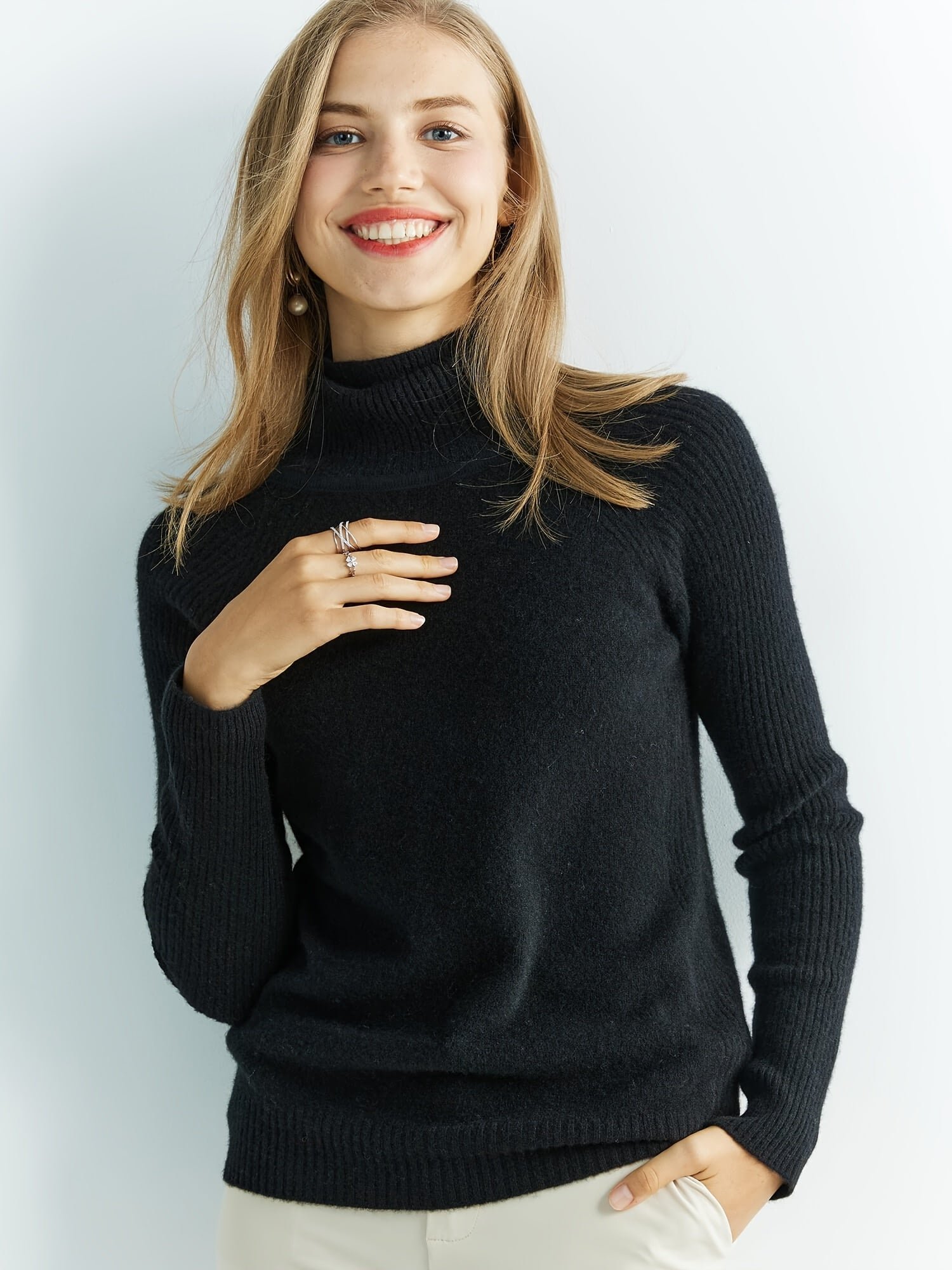 100% Merino Wool Sweater, Thermal Casual Long Sleeve Sweater For Winter & Fall, Women's Clothing