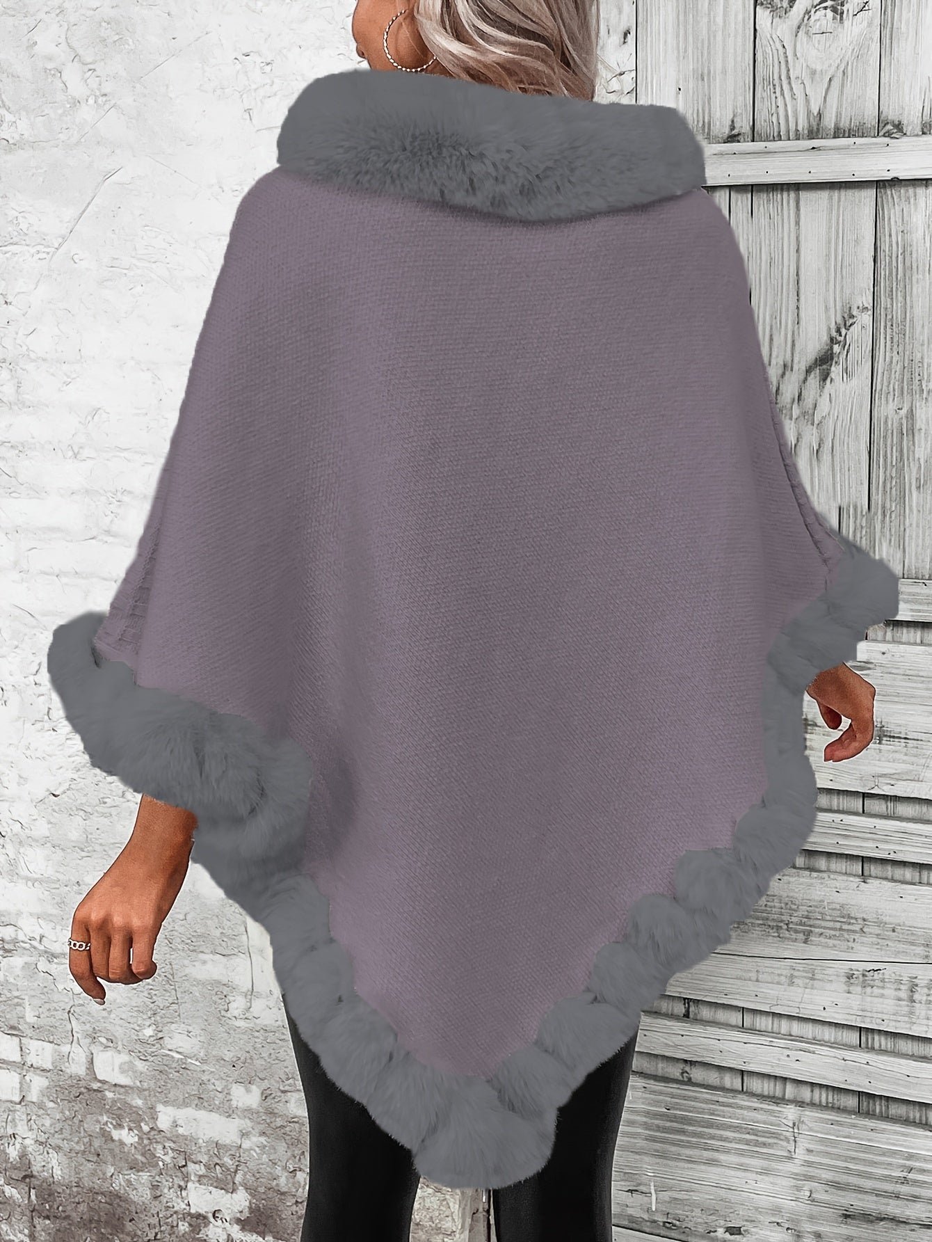 Fur-Trim Hanky Hem Pullover Sweater, Elegant Long Sleeve Turtle Neck Sweater For Winter, Women's Clothing
