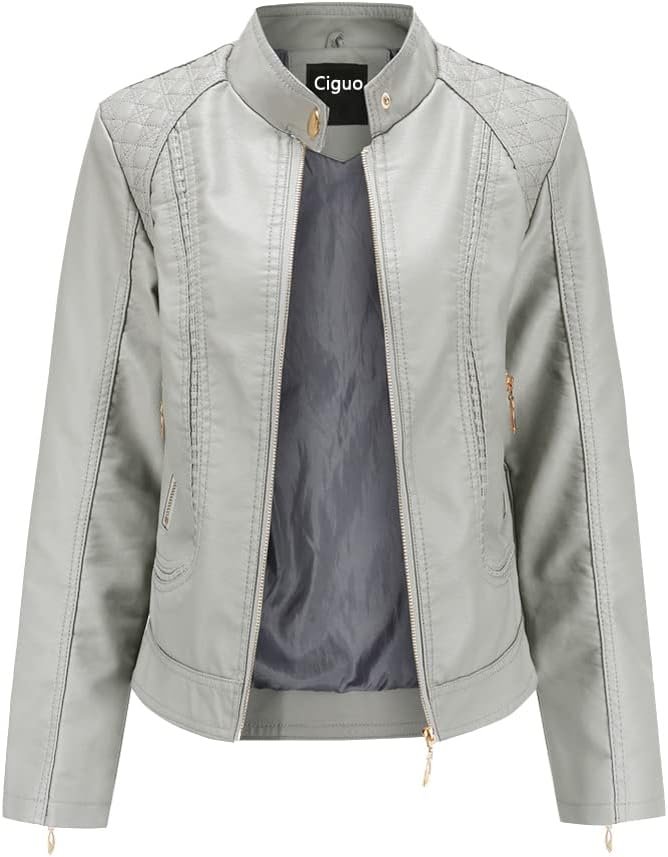 Women's Trendy Faux Leather Jacket Moto Short Jacket Fashion PU Jacket Coat