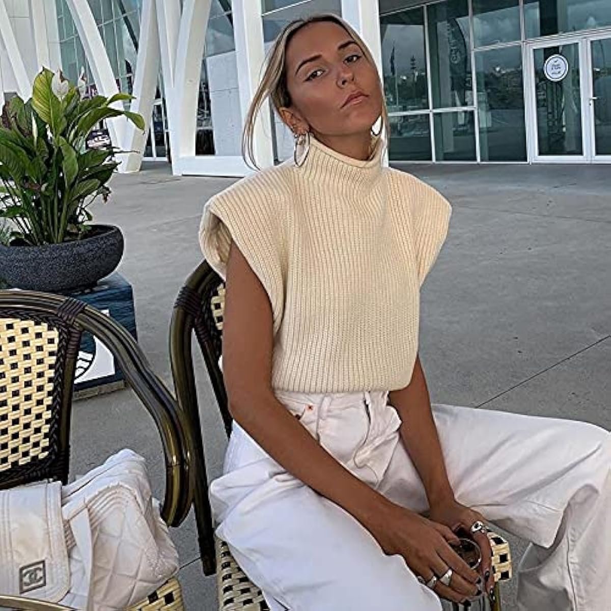 51vMdcfElrL._AC_US1200 Women's Sleeveless Turtleneck Sweater Vest Shoulder Pad Knitted Tank Top Casual Solid Pullover Tops Knitwear