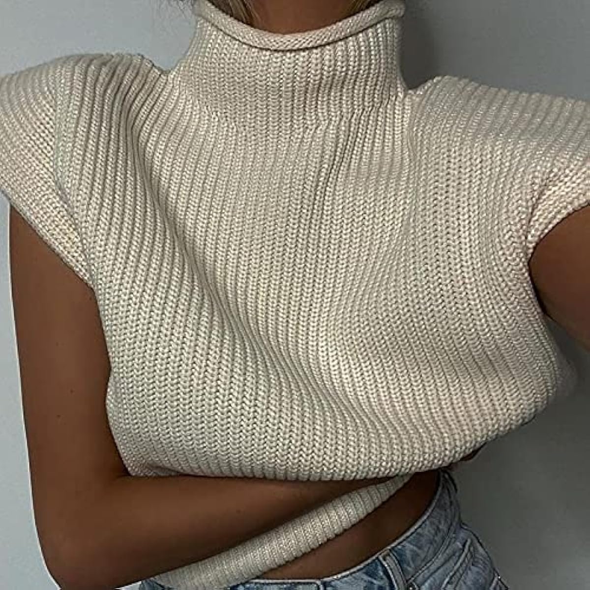 617hSTQBNFL._AC_US1200 Women's Sleeveless Turtleneck Sweater Vest Shoulder Pad Knitted Tank Top Casual Solid Pullover Tops Knitwear