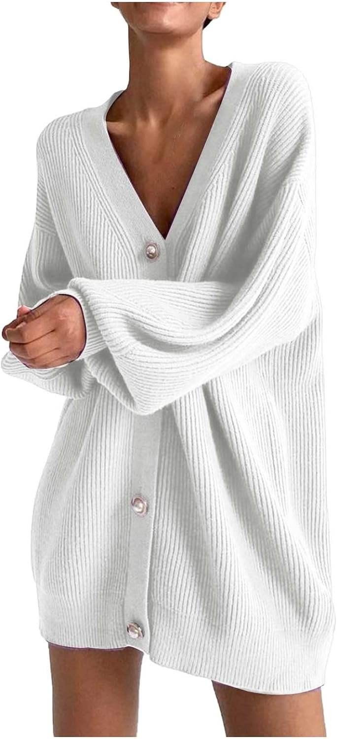 61BFeFbBvCL._AC_SL1500 Womens Oversized Sweater Cardigan Fashion Solid Color Knitwear Long Sleeves Pearl Buttons Knit Coat Blouse Tops