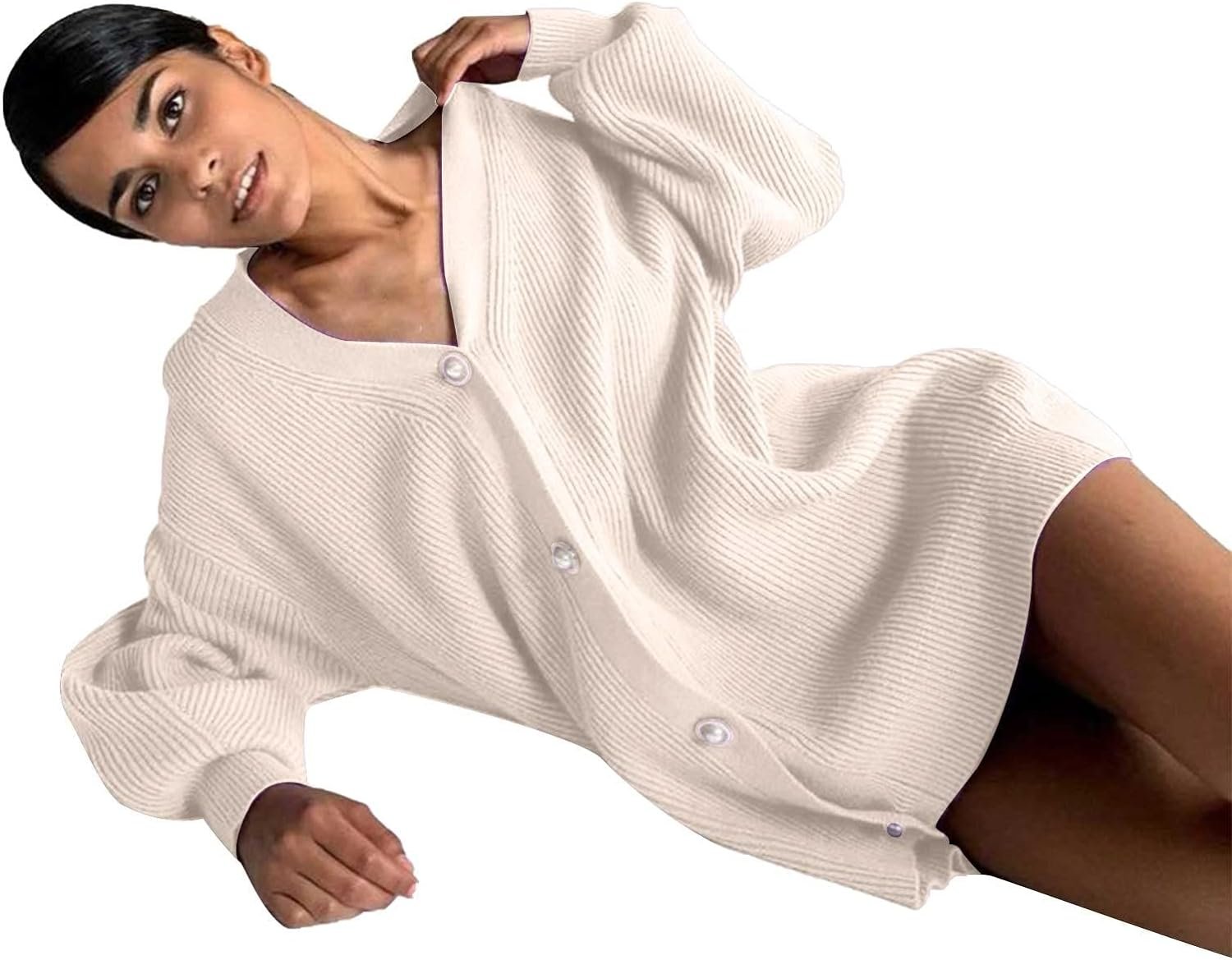 61EeUujCldL._AC_SL1500 Womens Oversized Sweater Cardigan Fashion Solid Color Knitwear Long Sleeves Pearl Buttons Knit Coat Blouse Tops