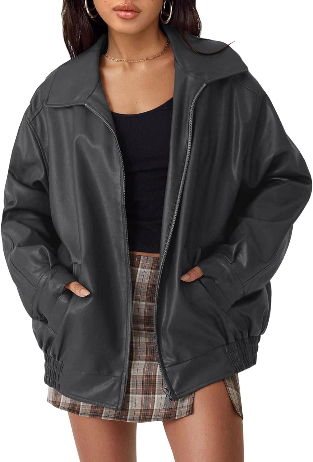 Trendy Queen Women's Leather Jackets Oversized Faux Motorcycle Plus Size Moto Biker Coat Fall Outfits Fashion Clothes 2023