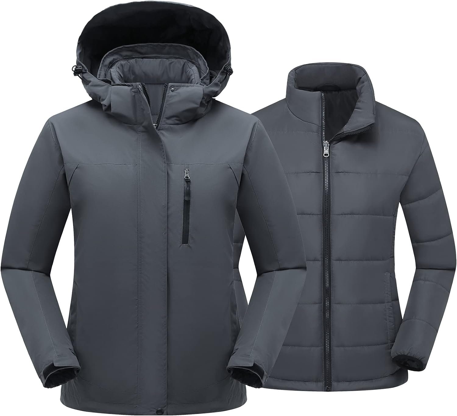 Women's 3 in 1 Ski Jacket Mountain Waterproof Windproof Winter Snow Coat Hike Snowboarding Jackets Hooded Warm Raincoat