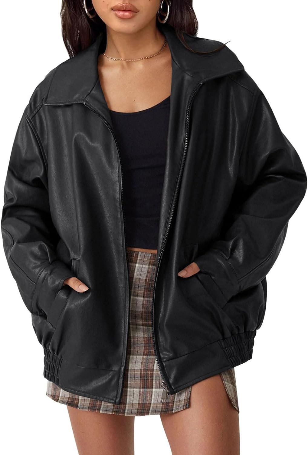 Trendy Queen Women's Leather Jackets Oversized Faux Motorcycle Plus Size Moto Biker Coat Fall Outfits Fashion Clothes 2023