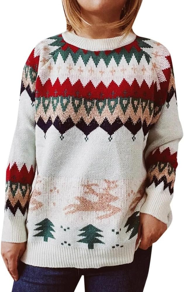 COSKTIARL Women's Long Sleeve Sweater - Christmas Pullovers Sweater Women Fashion Knitwear Warm Long Sleeve Casual Harajuku