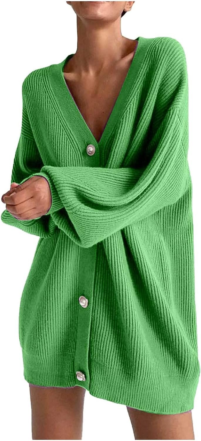 61jwngpv9WL._AC_SL1500 Womens Oversized Sweater Cardigan Fashion Solid Color Knitwear Long Sleeves Pearl Buttons Knit Coat Blouse Tops