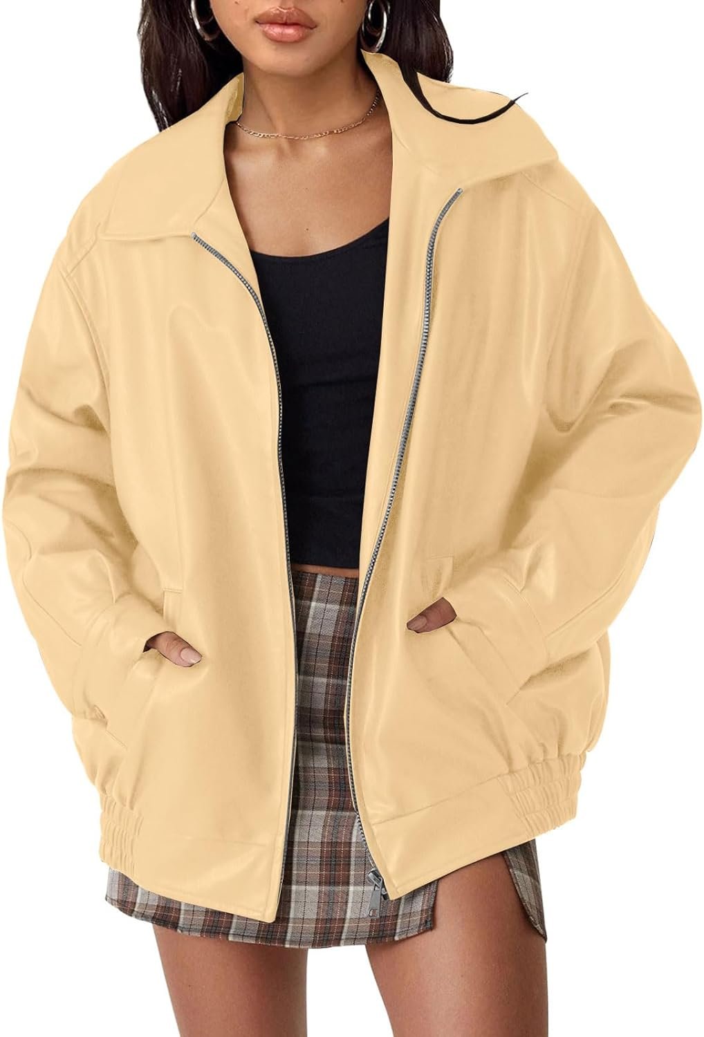 Trendy Queen Women's Leather Jackets Oversized Faux Motorcycle Plus Size Moto Biker Coat Fall Outfits Fashion Clothes 2023