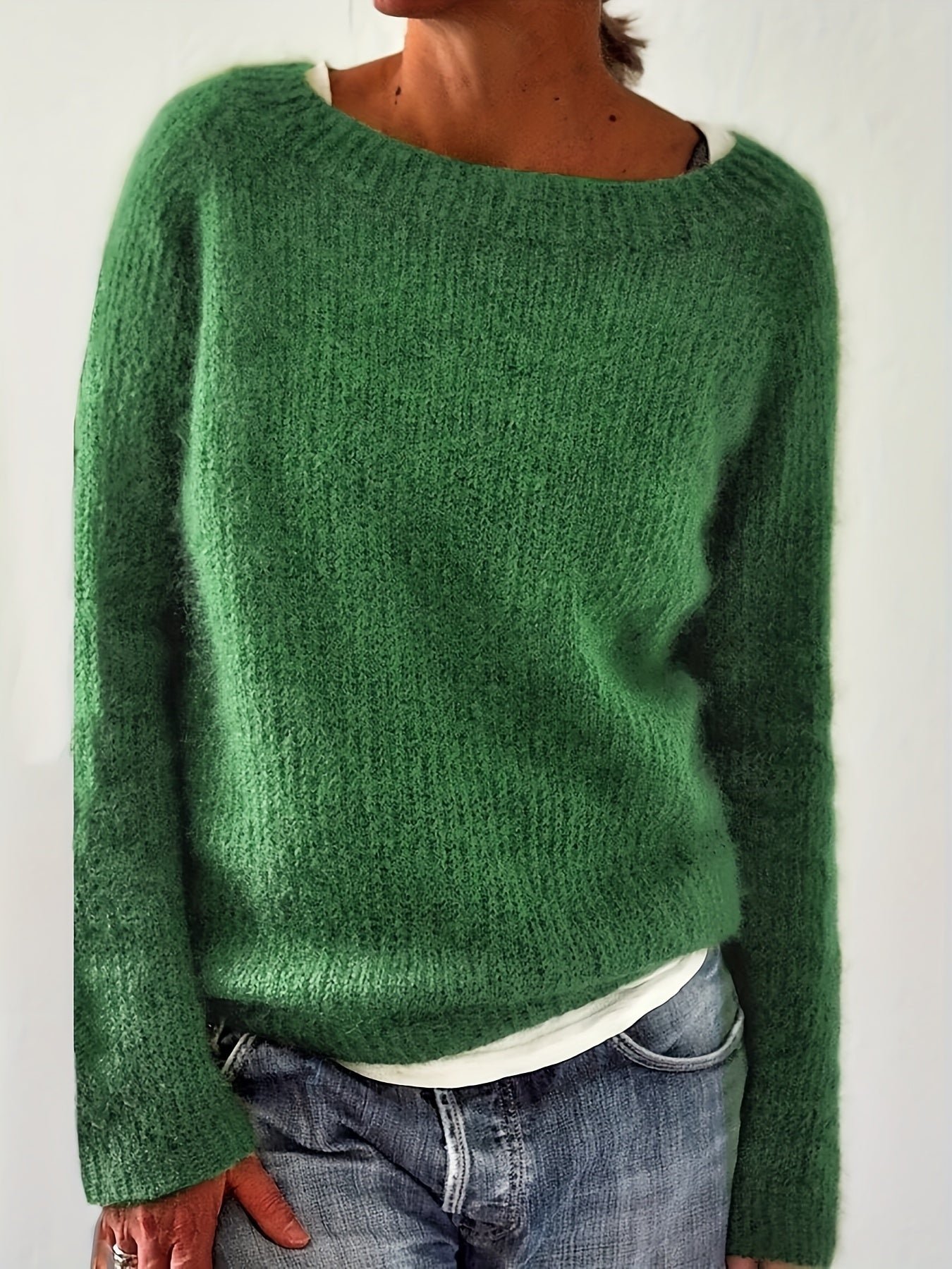 Solid Crew Neck Sweater, Casual Long Sleeve Drop Shoulder Sweater, Women's Clothing