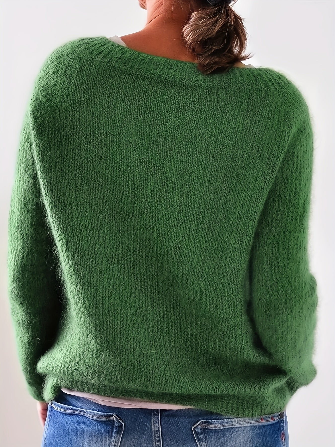Solid Crew Neck Sweater, Casual Long Sleeve Drop Shoulder Sweater, Women's Clothing