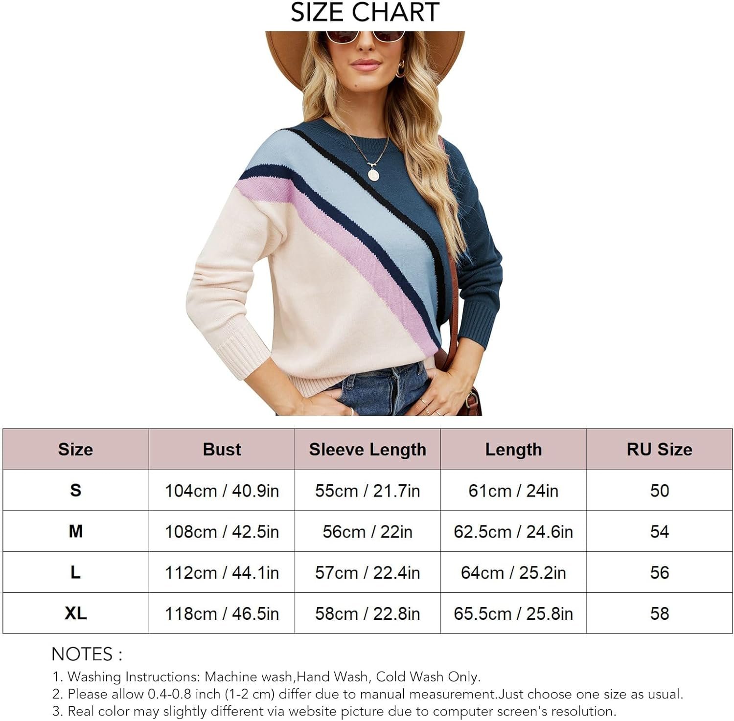 714-tLs_ZdL._AC_SL1500 Women Crewneck Knitwear Fashion Colorblock Casual Sweater Loose Fit Pullover Knitwear Warm Soft Fabric Long Sleeve Sweater (Blue)