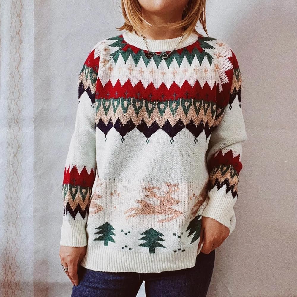 COSKTIARL Women's Long Sleeve Sweater - Christmas Pullovers Sweater Women Fashion Knitwear Warm Long Sleeve Casual Harajuku