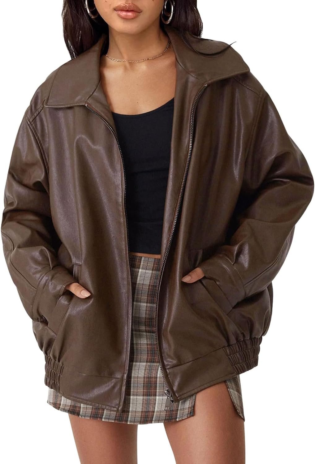 Trendy Queen Women's Leather Jackets Oversized Faux Motorcycle Plus Size Moto Biker Coat Fall Outfits Fashion Clothes 2023