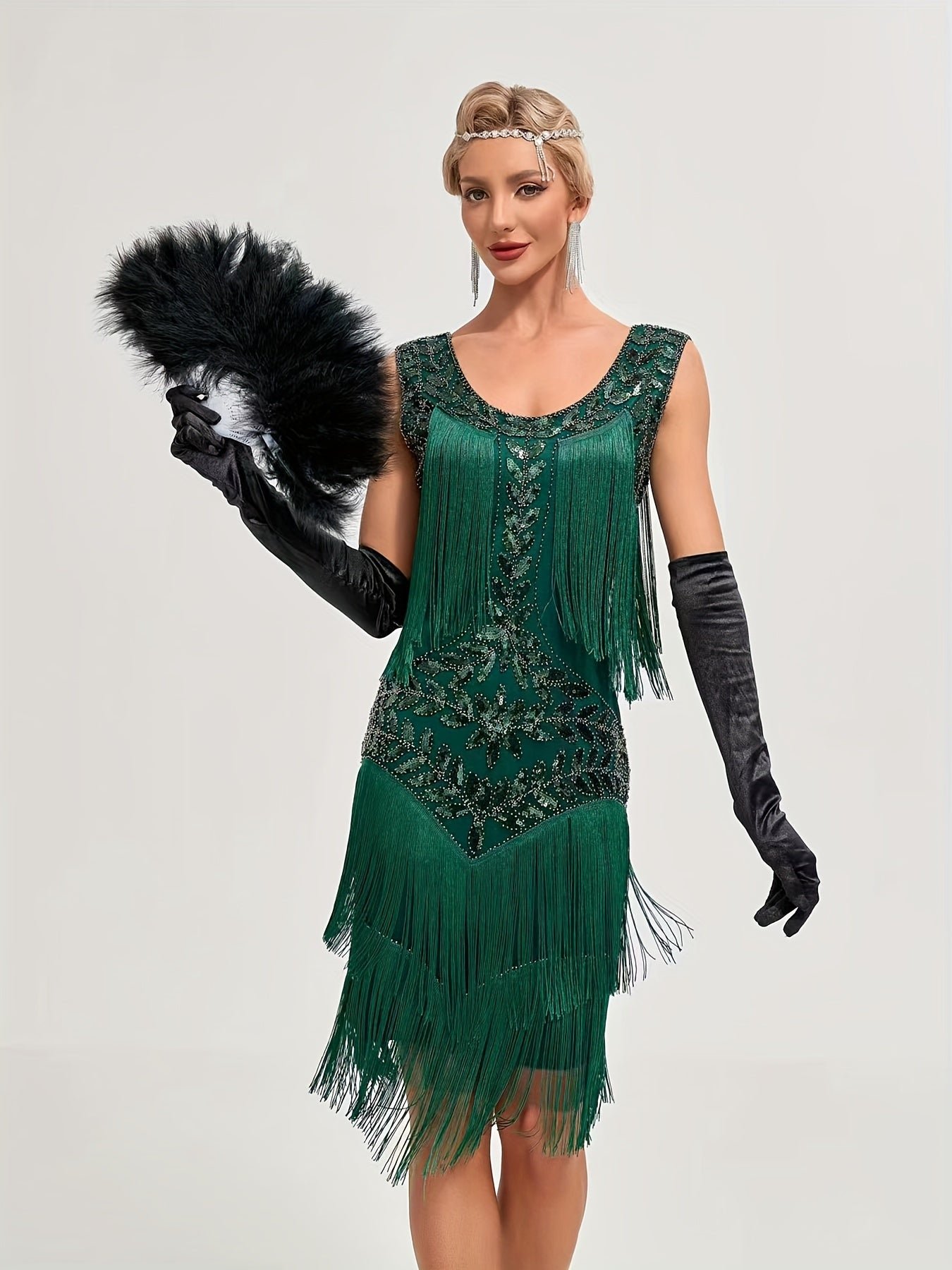 Sequin Fringe Decor Tank Dress, Vintage Sleeveless Flapper Tank Dress For Party & Banquet, Women's Clothing