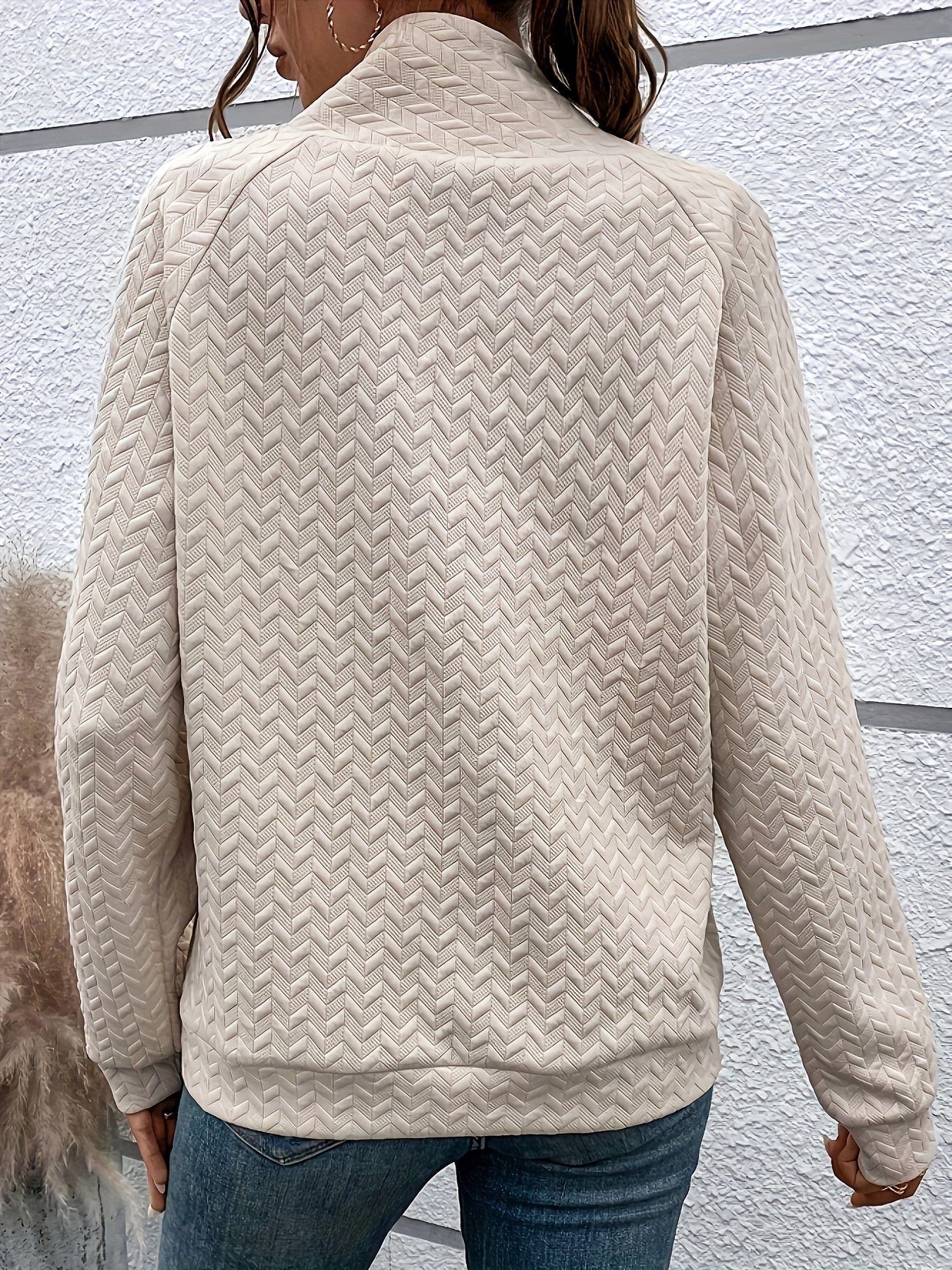 Solid Color Button Decor Pullover Sweatshirt, Casual Long Sleeve Turtle Neck Sweatshirt For Winter & Fall, Women's Clothing