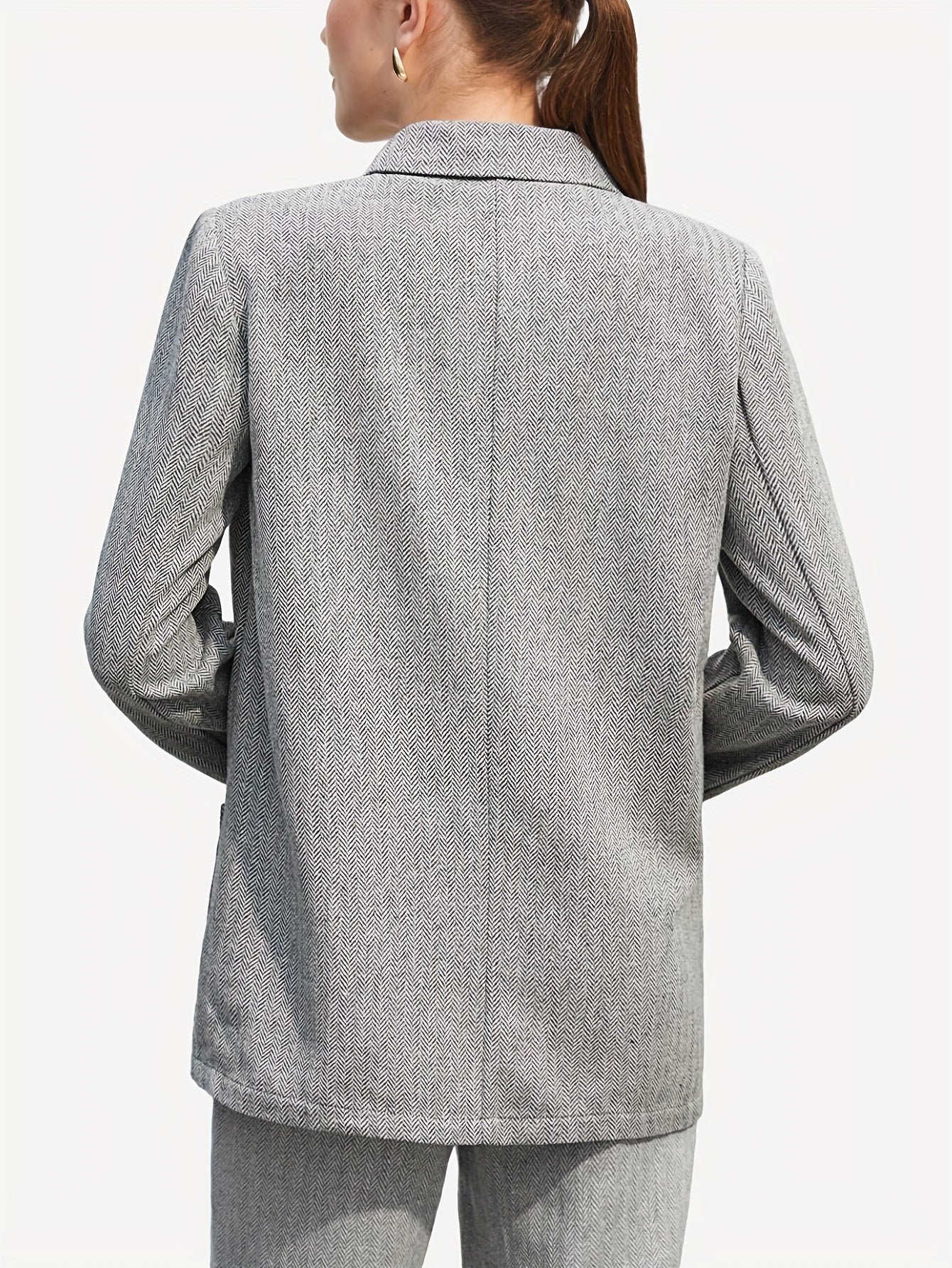 Double Breasted Lapel Pockets Blazer, Elegant Long Sleeve Outwear For Office & Work, Women's Clothing