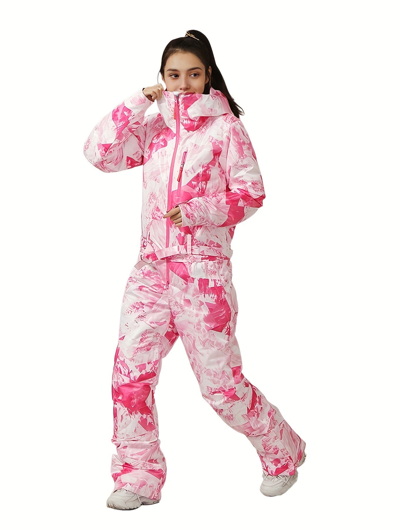 Women's Sport Waterproof Snow Jumpsuit, Winter Outdoor Sports Warm Ski Hooded Suit, Women's Activewear