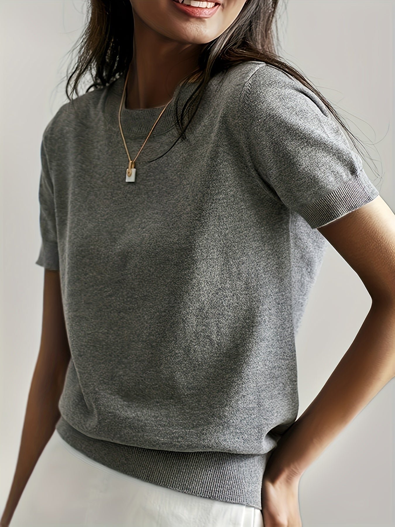 Valentine's Day Crew Neck Sweater, Casual Short Sleeve Sweater For Spring & Summer, Women's Clothing