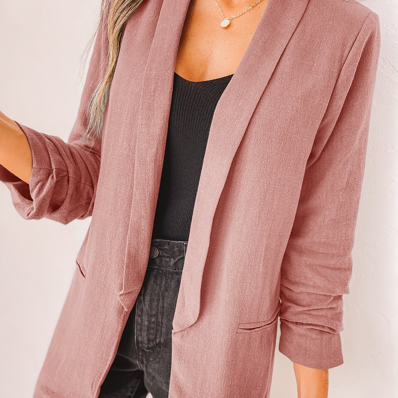 Solid Lapel Blazer Jacket, Casual Long Sleeve Office Work Outerwear, Women's Clothing