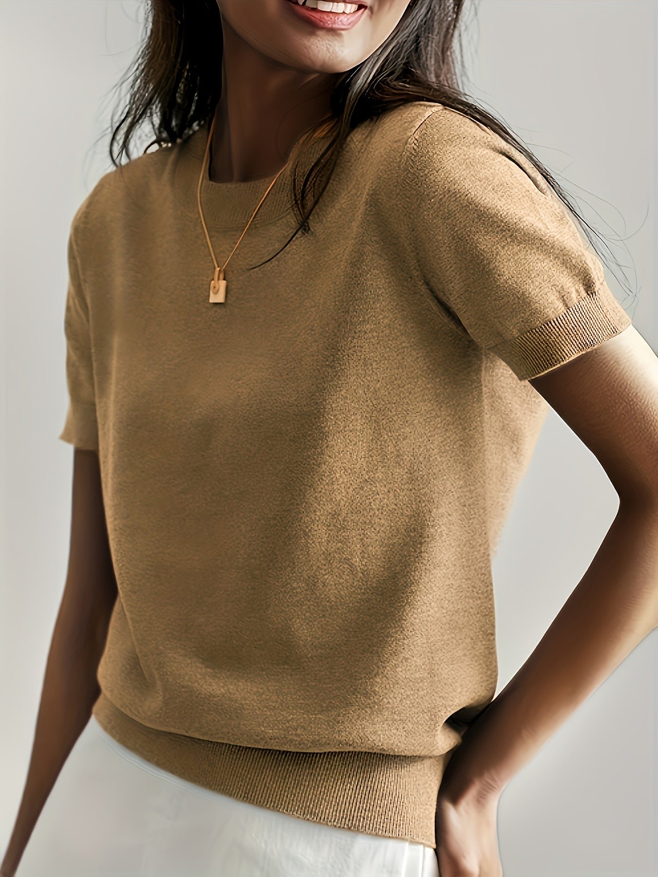 Valentine's Day Crew Neck Sweater, Casual Short Sleeve Sweater For Spring & Summer, Women's Clothing
