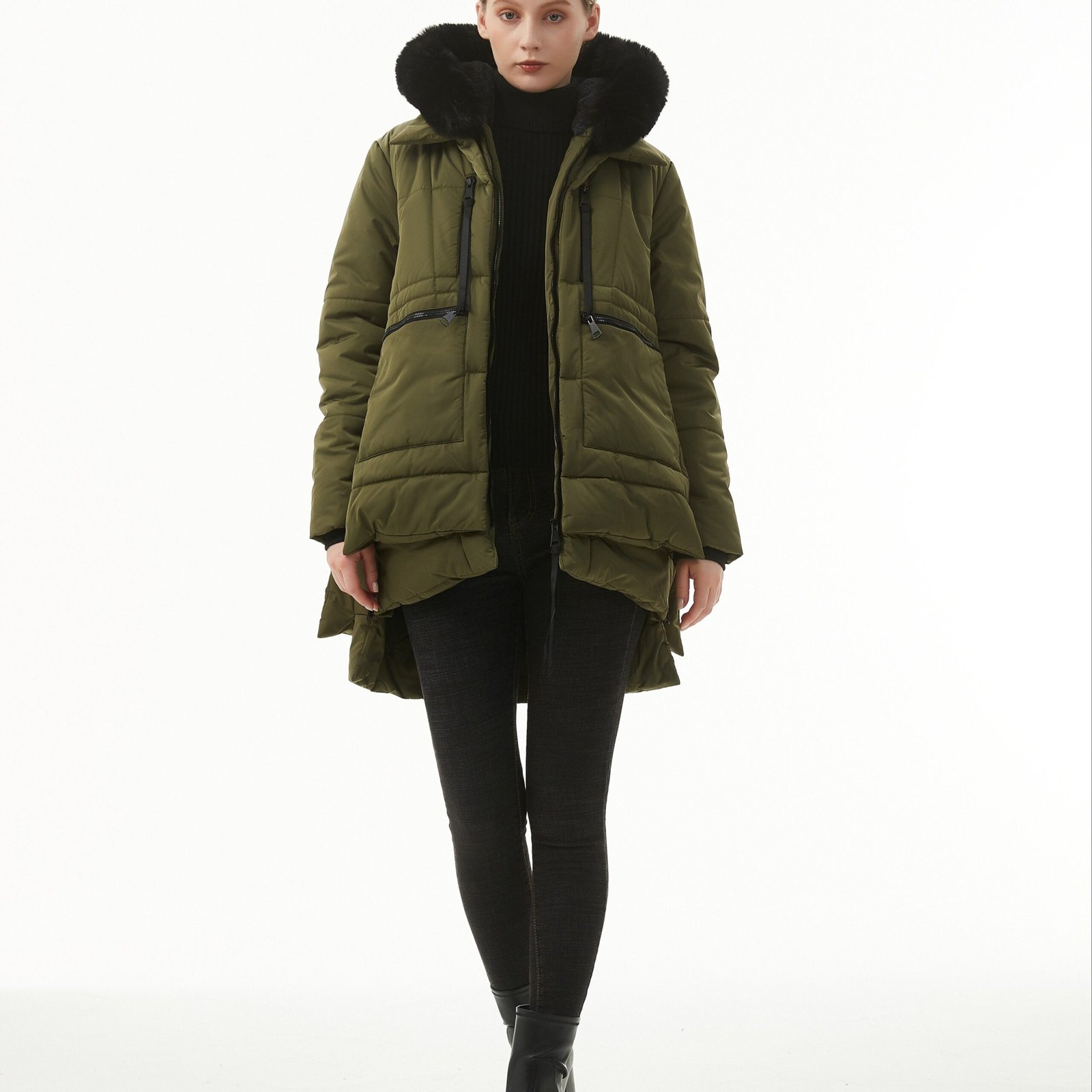 Women's Warm Winter Waterproof Hooded Puffer Jacket, Thicken Fleece Lined Jacket With Removable Faux Fur Trim, Women's Clothing