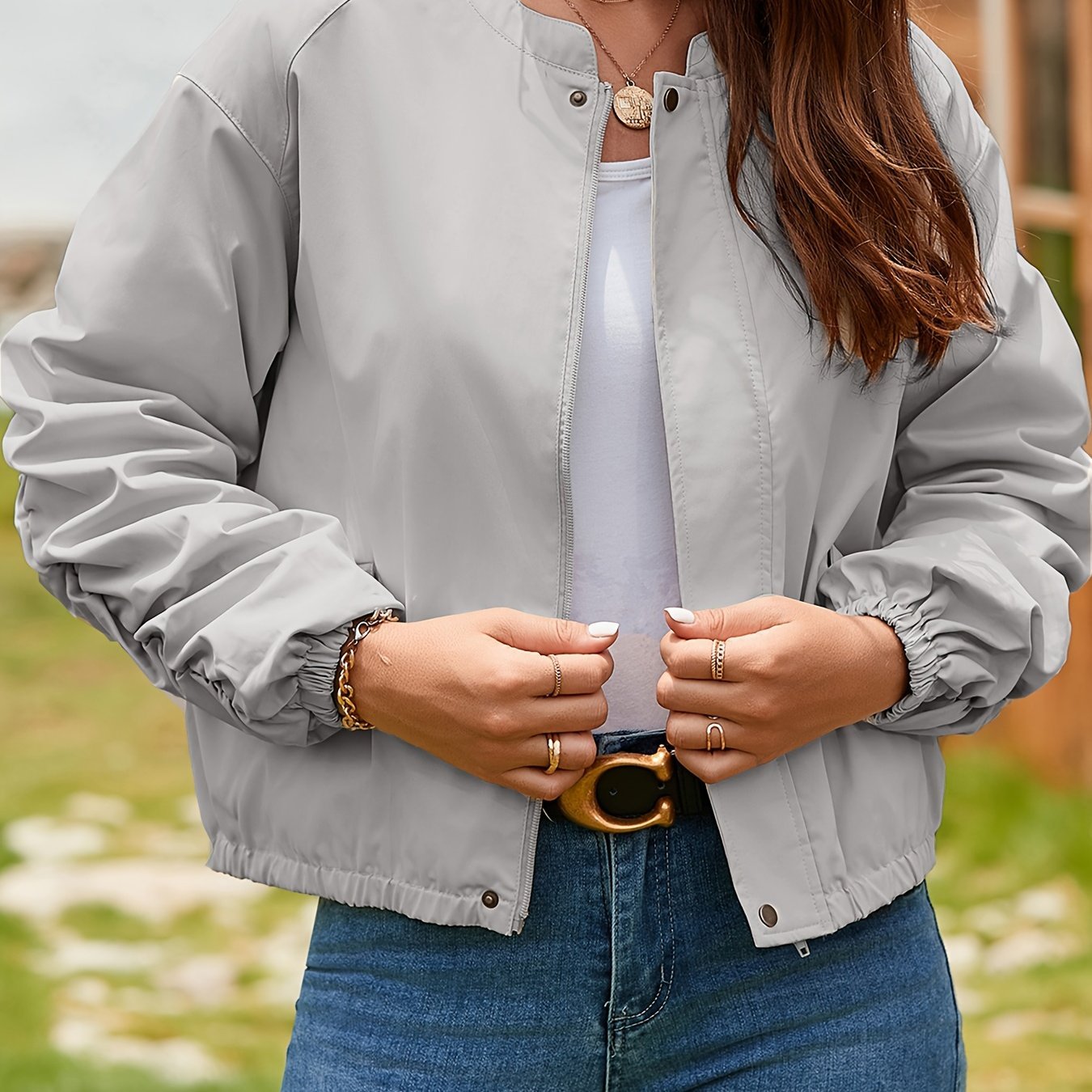 Ruched Simple Jacket, Casual Solid Open Front Long Sleeve Outerwear, Women's Clothing
