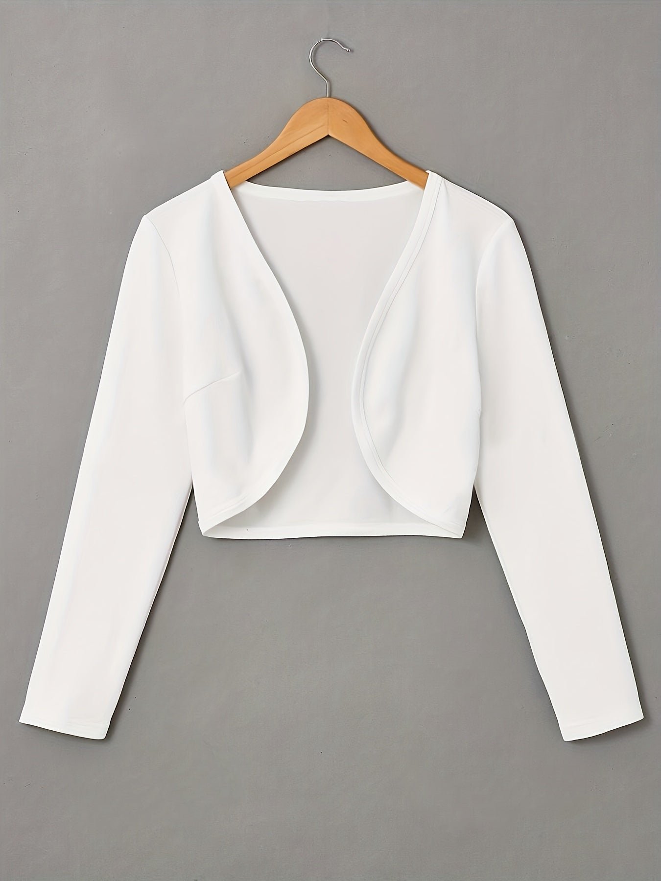 Solid Color Open Front Crop Jacket, Versatile Long Sleeve Outwear For Spring & Fall, Women's Clothing