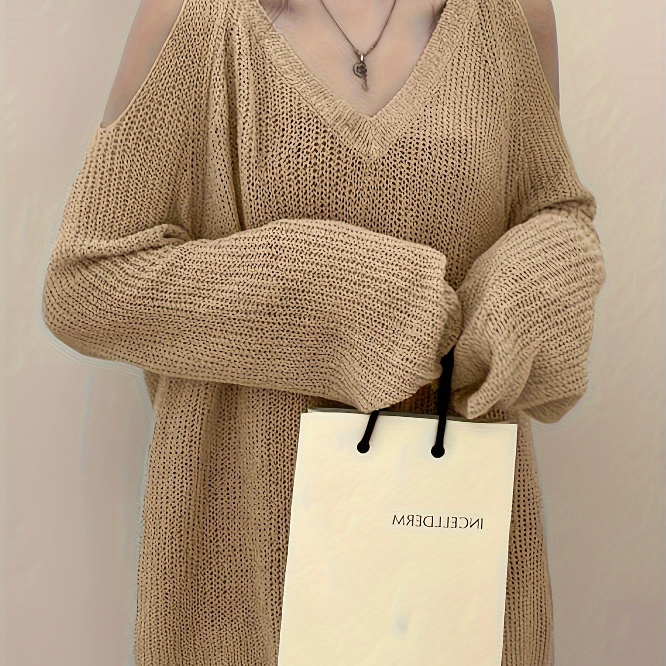 Solid Color V Neck Pullover Sweater, Y2K Long Sleeve Cut Out Knitted Sweater For Spring & Summer, Women's Clothing