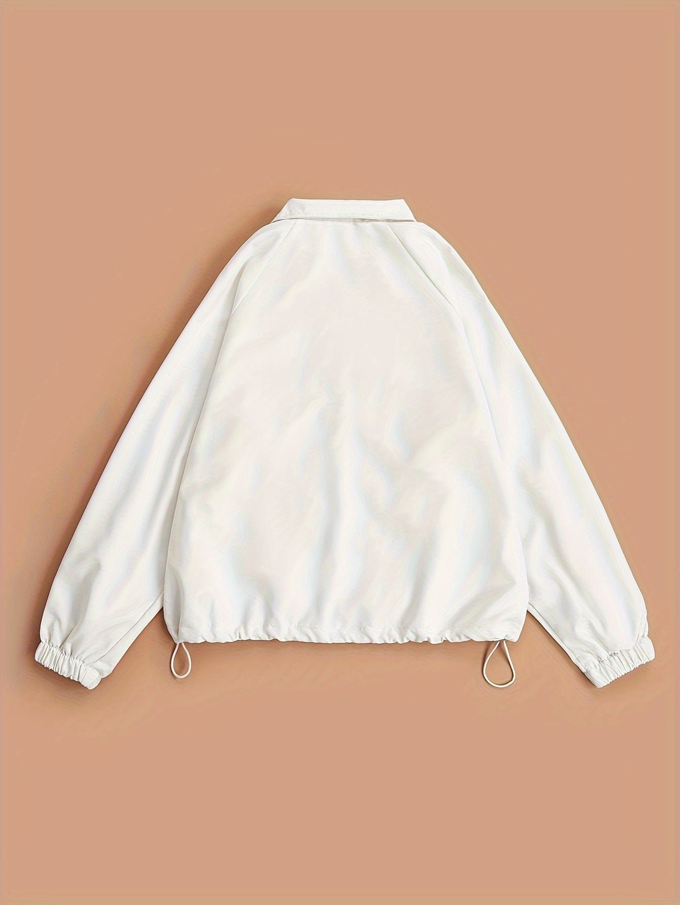Solid Zip Up Jacket, Casual Long Sleeve Windproof Daily Outerwear With Bag, Women's Clothing