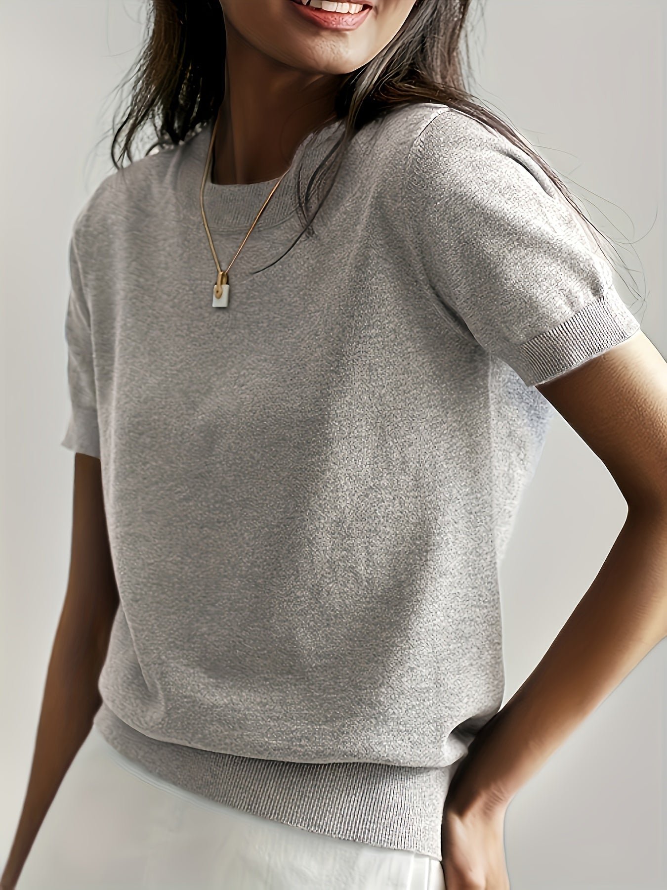 Valentine's Day Crew Neck Sweater, Casual Short Sleeve Sweater For Spring & Summer, Women's Clothing