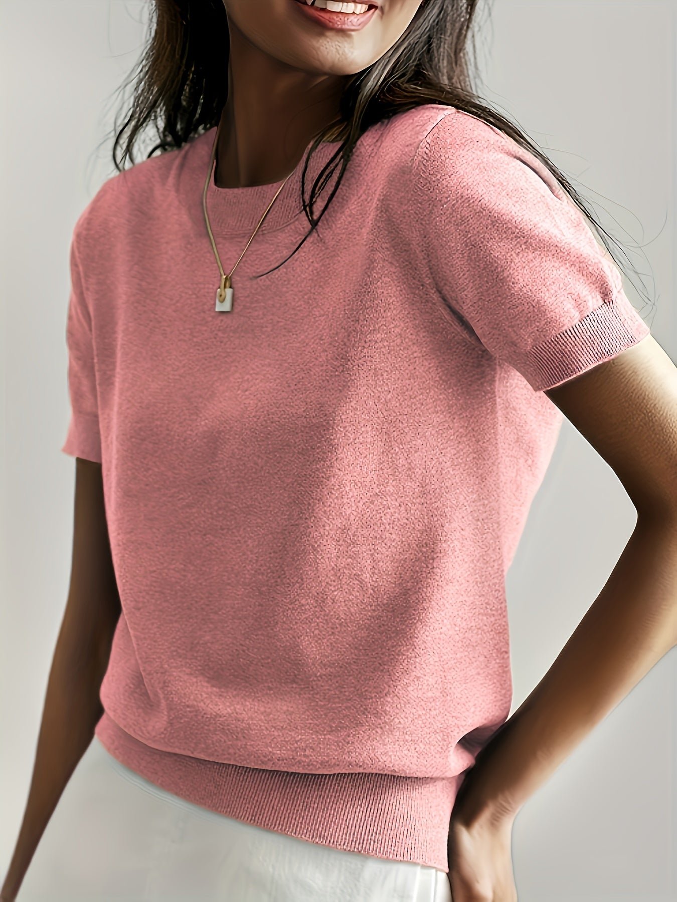 Valentine's Day Crew Neck Sweater, Casual Short Sleeve Sweater For Spring & Summer, Women's Clothing