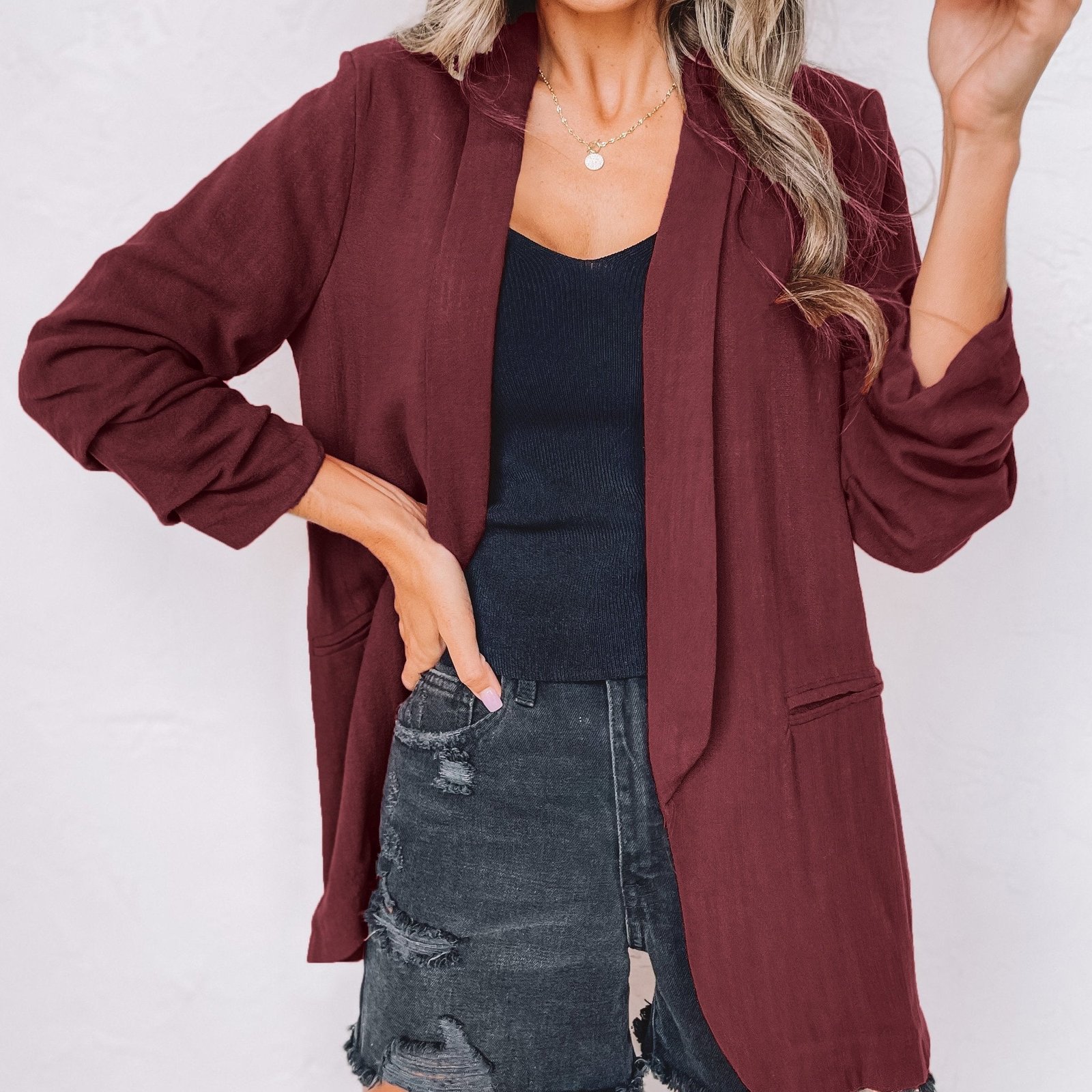 Solid Lapel Blazer Jacket, Casual Long Sleeve Office Work Outerwear, Women's Clothing
