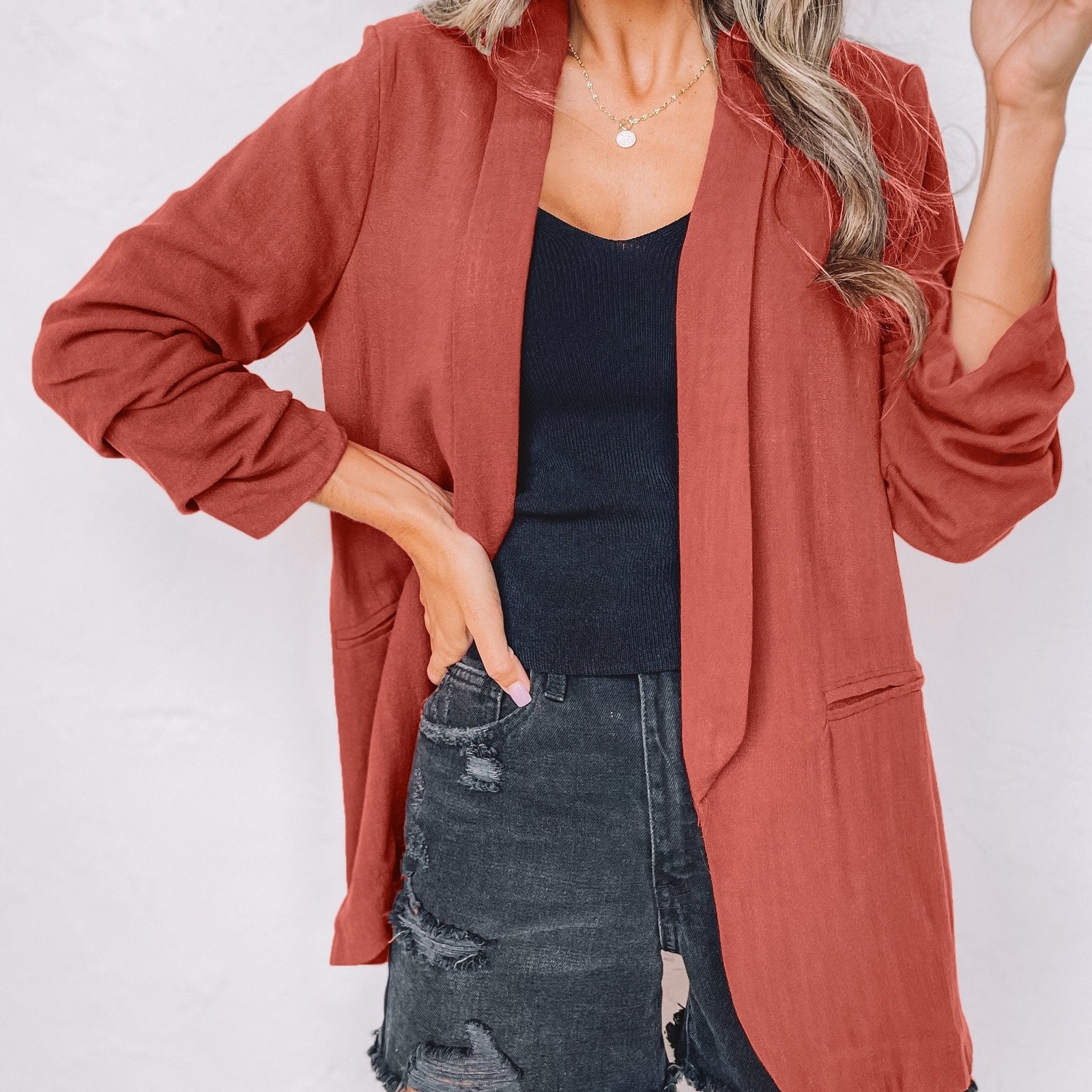 Solid Lapel Blazer Jacket, Casual Long Sleeve Office Work Outerwear, Women's Clothing