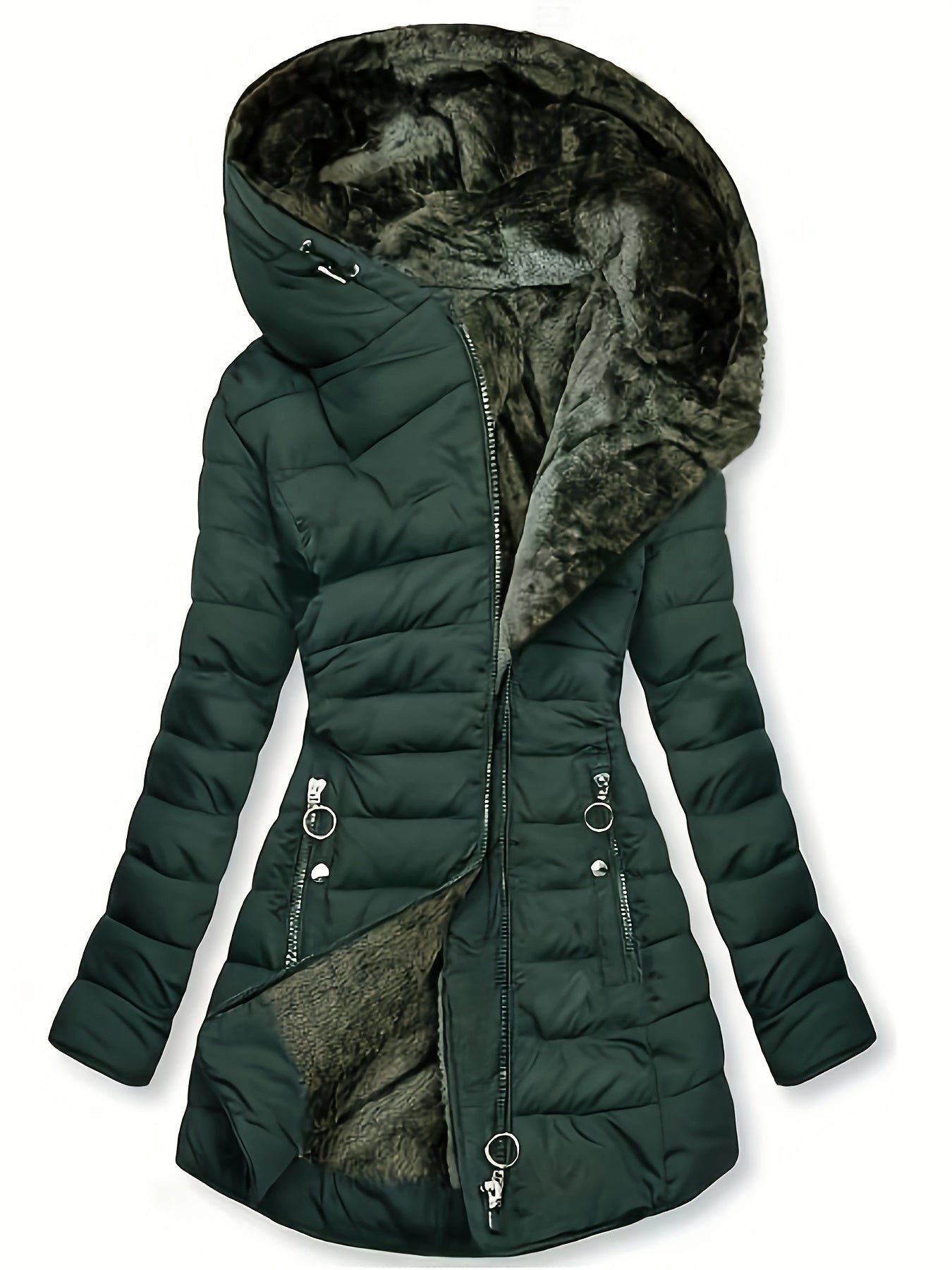Solid Color Zipper Hooded Coat, Versatile Long Sleeve Pockets Warm Outwear For Fall & Winter, Women's Clothing