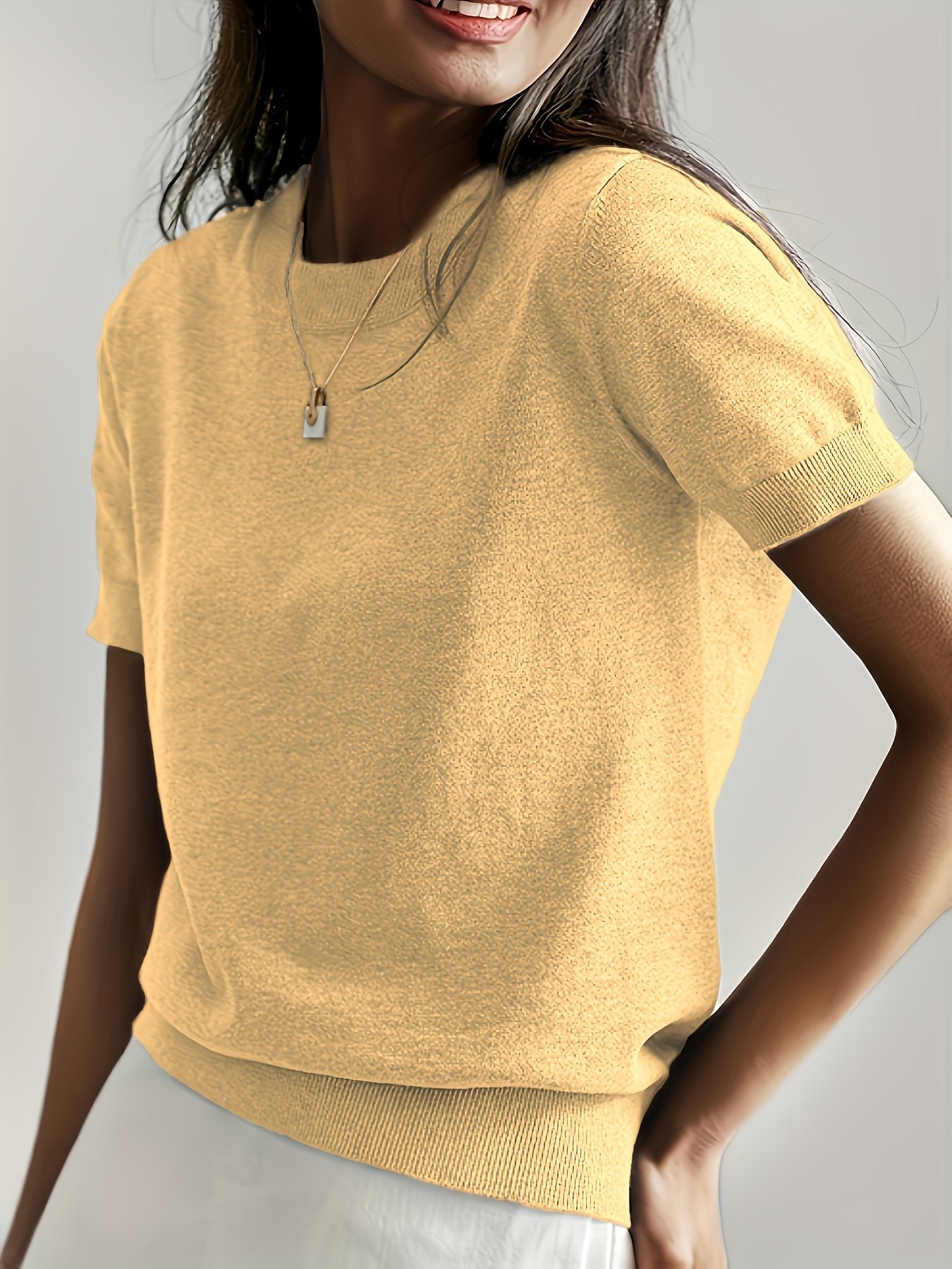 Valentine's Day Crew Neck Sweater, Casual Short Sleeve Sweater For Spring & Summer, Women's Clothing