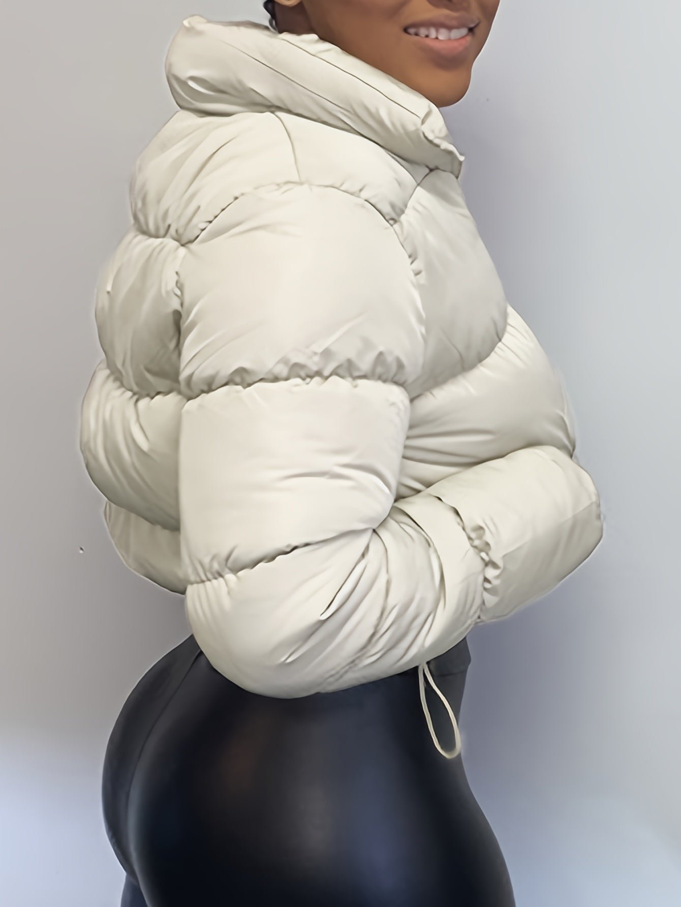 Zipper Warm Puffer Jackets For Winter Hiking Ski, Solid Color Crop Puffer Coat, Women's Clothing for Koningsdag/King's Day