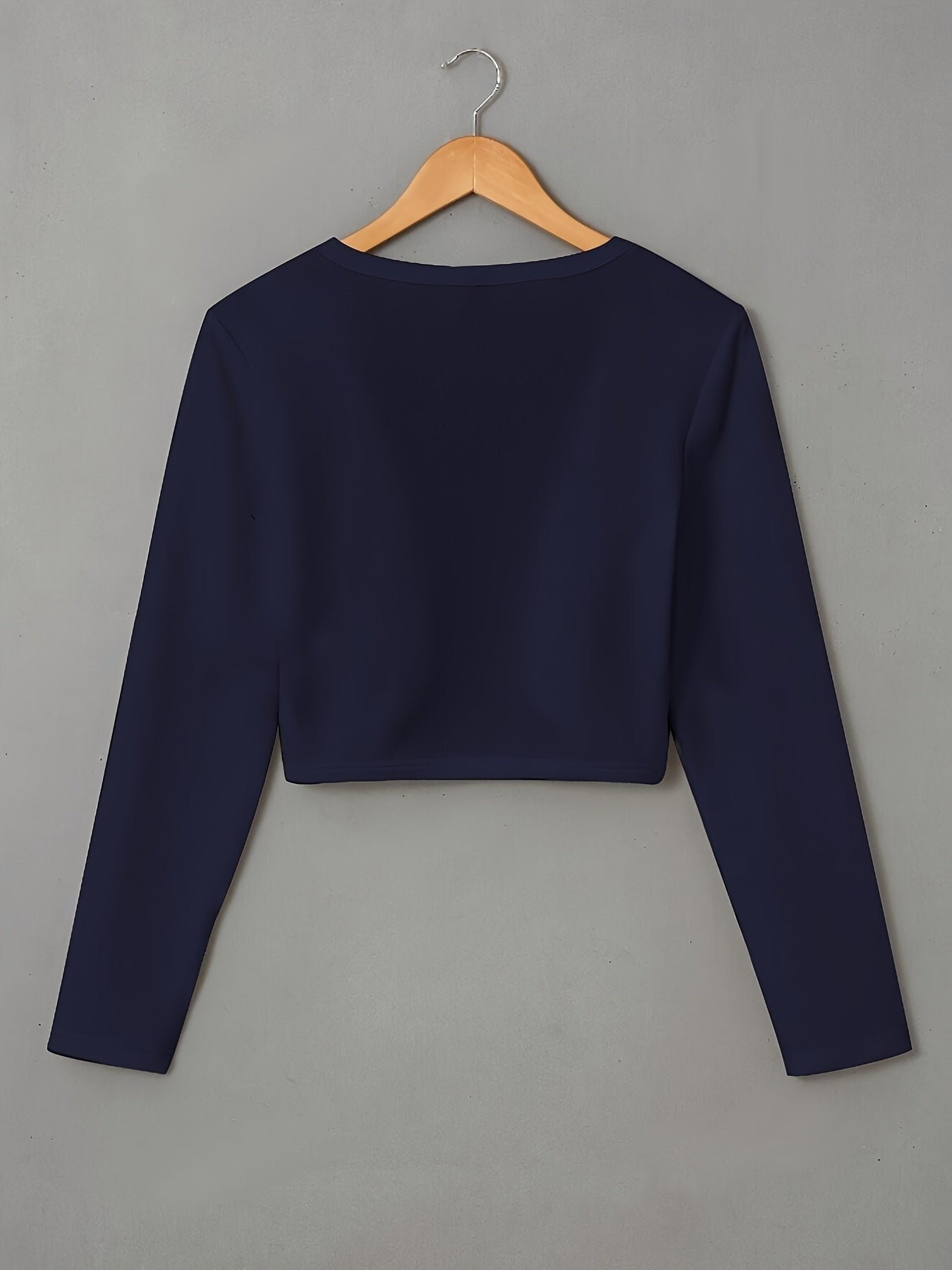 Solid Color Open Front Crop Jacket, Versatile Long Sleeve Outwear For Spring & Fall, Women's Clothing