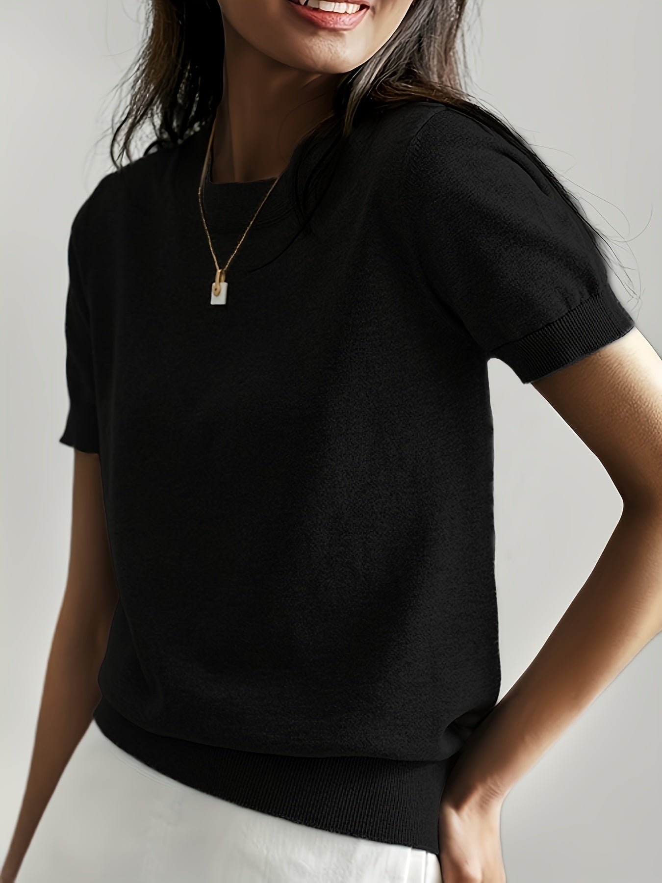 Valentine's Day Crew Neck Sweater, Casual Short Sleeve Sweater For Spring & Summer, Women's Clothing
