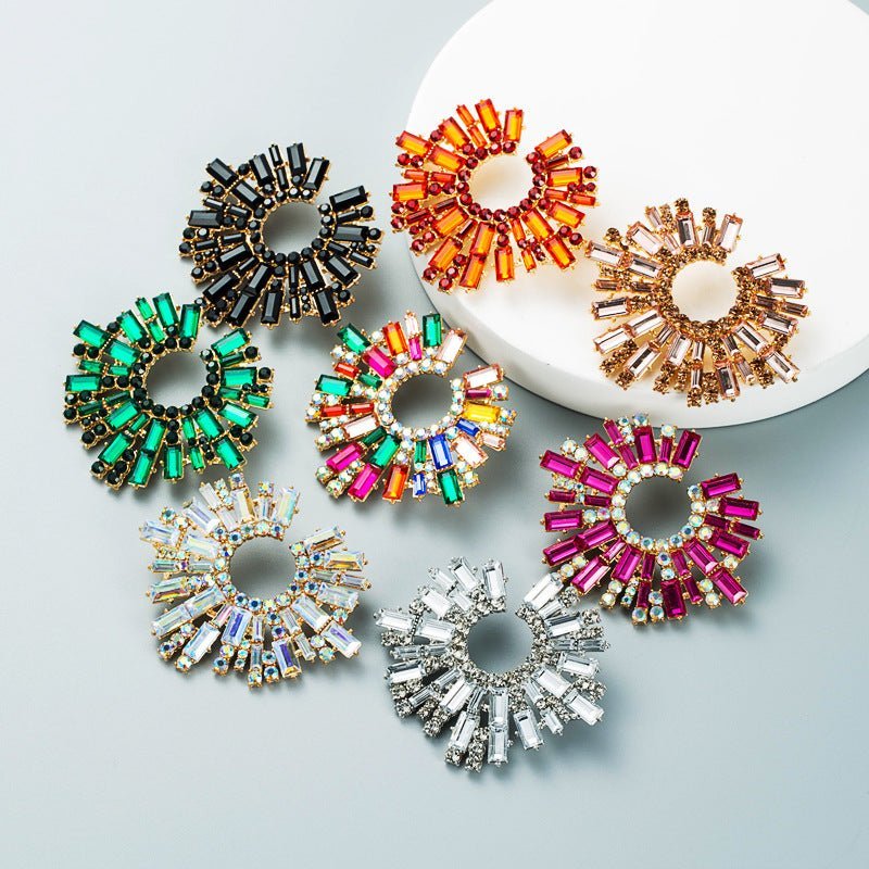 Women Shiny Sun Flower Design Alloy  Irregular Statement Stud Earrings