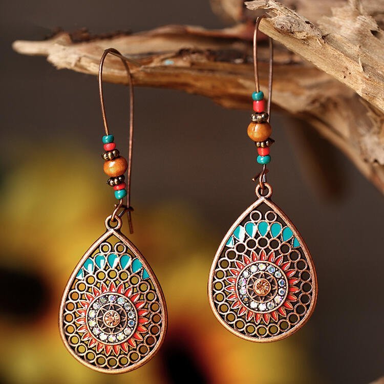 Bohemia Retro Cut Out Drop Shaped Earring Boho / 2 pcs Per Package